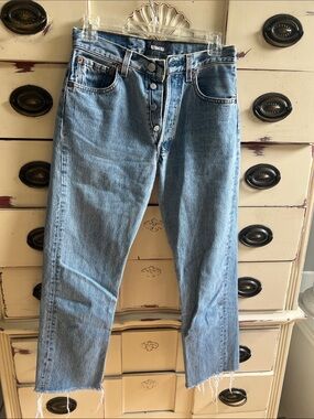 Reformation Light Blue High-Rise Cropped Button-Fly Jeans